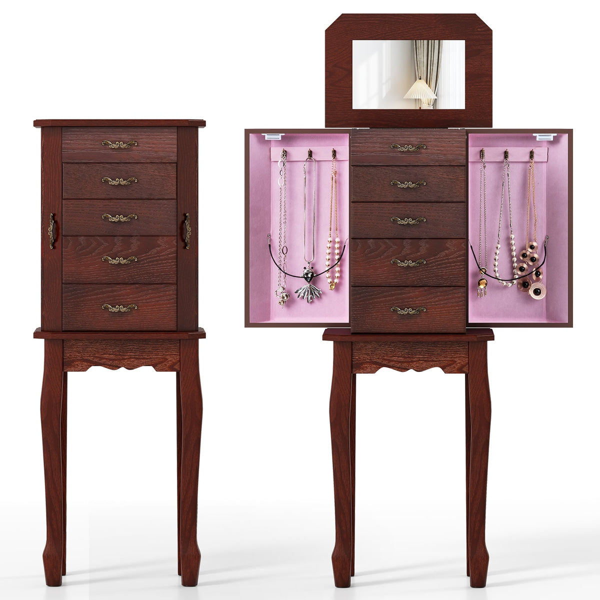 Armoire à bijoux sur pied à 5 tiroirs