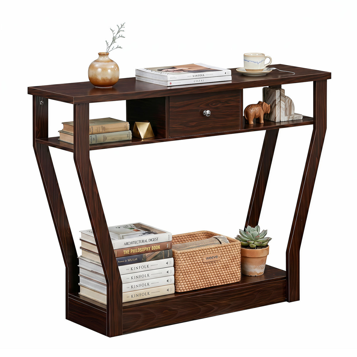 Table console moderne avec tiroir et tablettes
