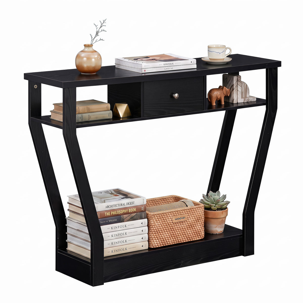 Table console moderne avec tiroir et tablettes