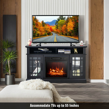 Meuble TV avec foyer électrique et armoires
