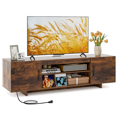 Meuble TV rustique avec prises électriques et rangement