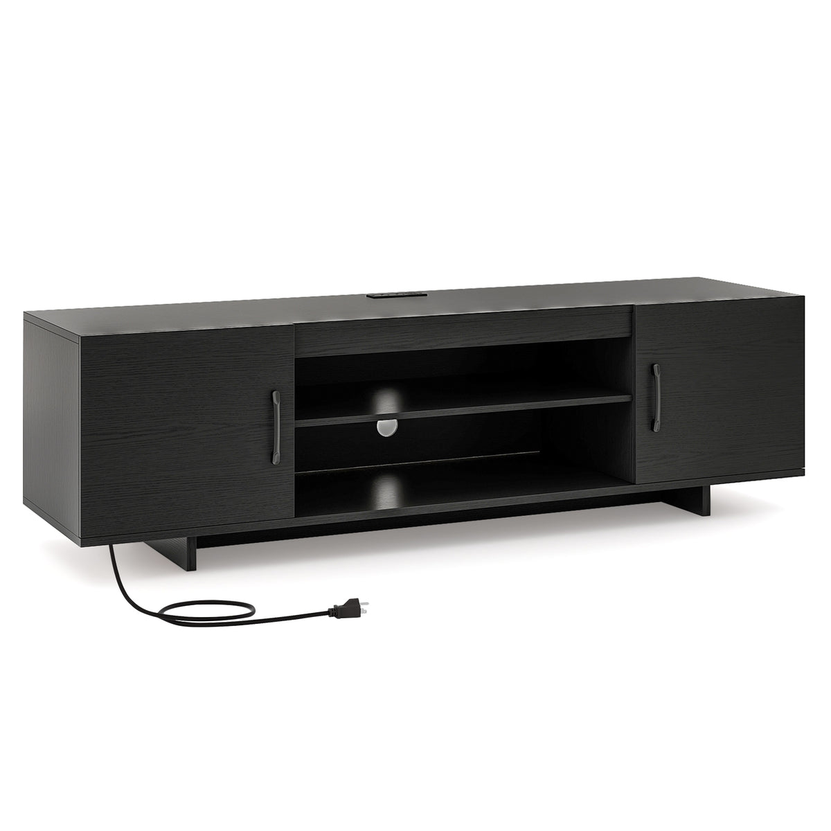 Meuble TV rustique avec prises électriques et rangement