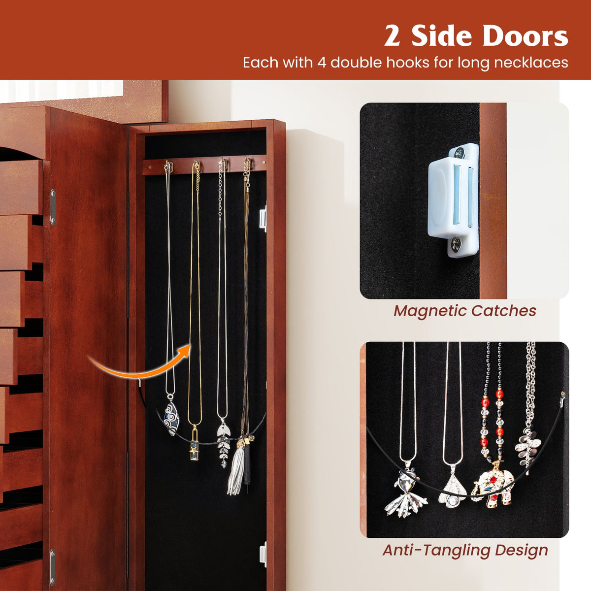 Armoire à bijoux avec miroir et 9 tiroirs