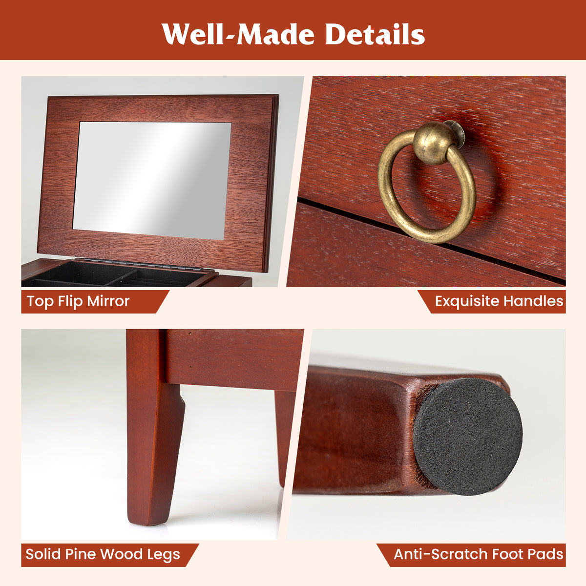 Armoire à bijoux avec miroir et 9 tiroirs