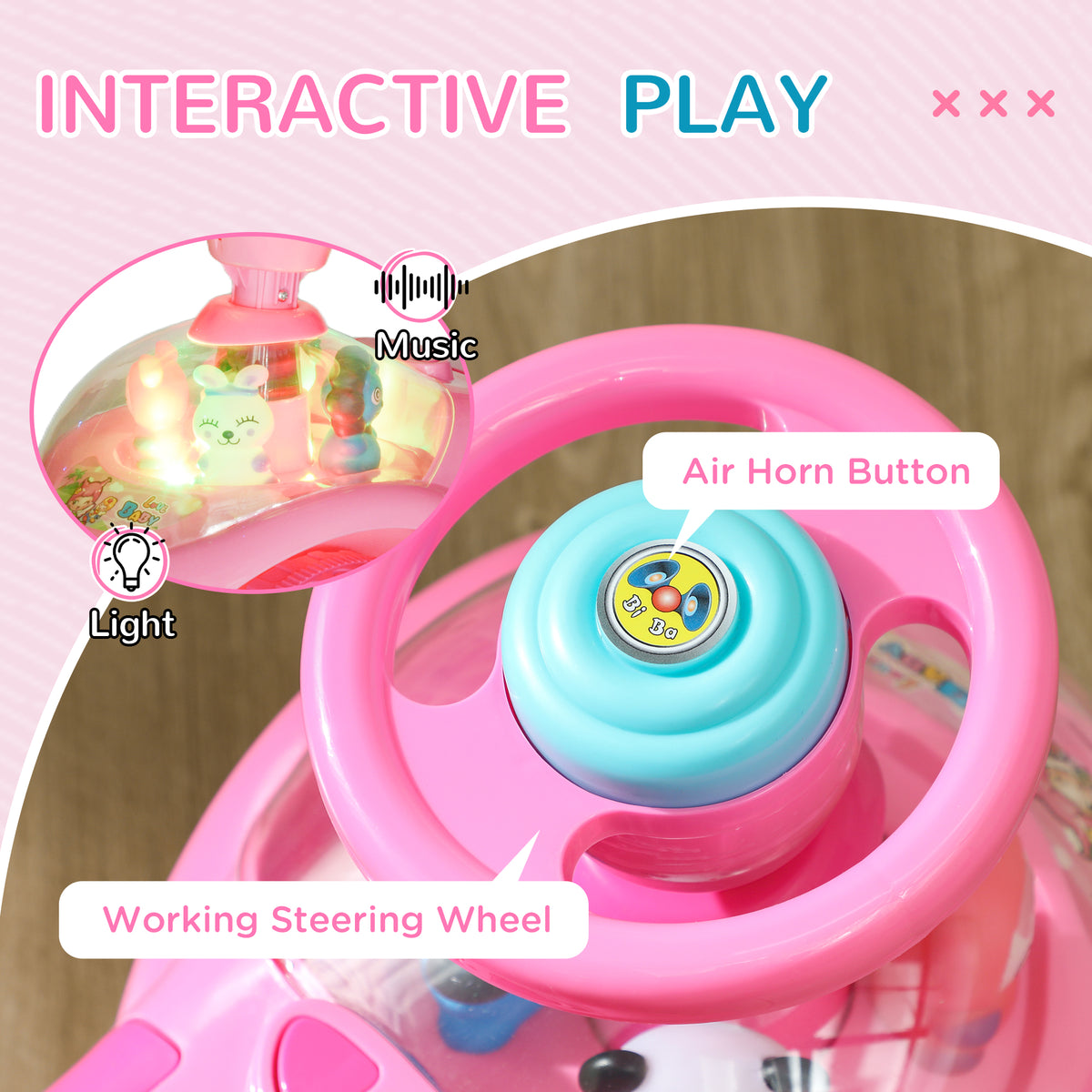 Toddler Push Car with Horn, Lights and Music