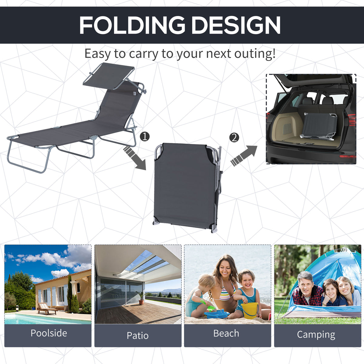 Folding Lounge Chair with Adjustable Sun Shade