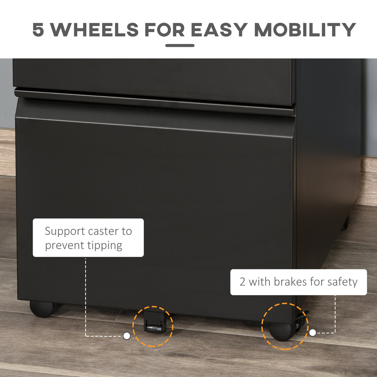 Mobile filing cabinet 3 drawer lockable steel