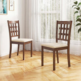 Silla de comedor de madera y cuero sintético — Lote de 2