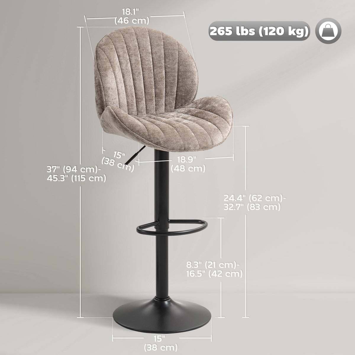 Bar stools swivel set of 2 chenille adjustable height