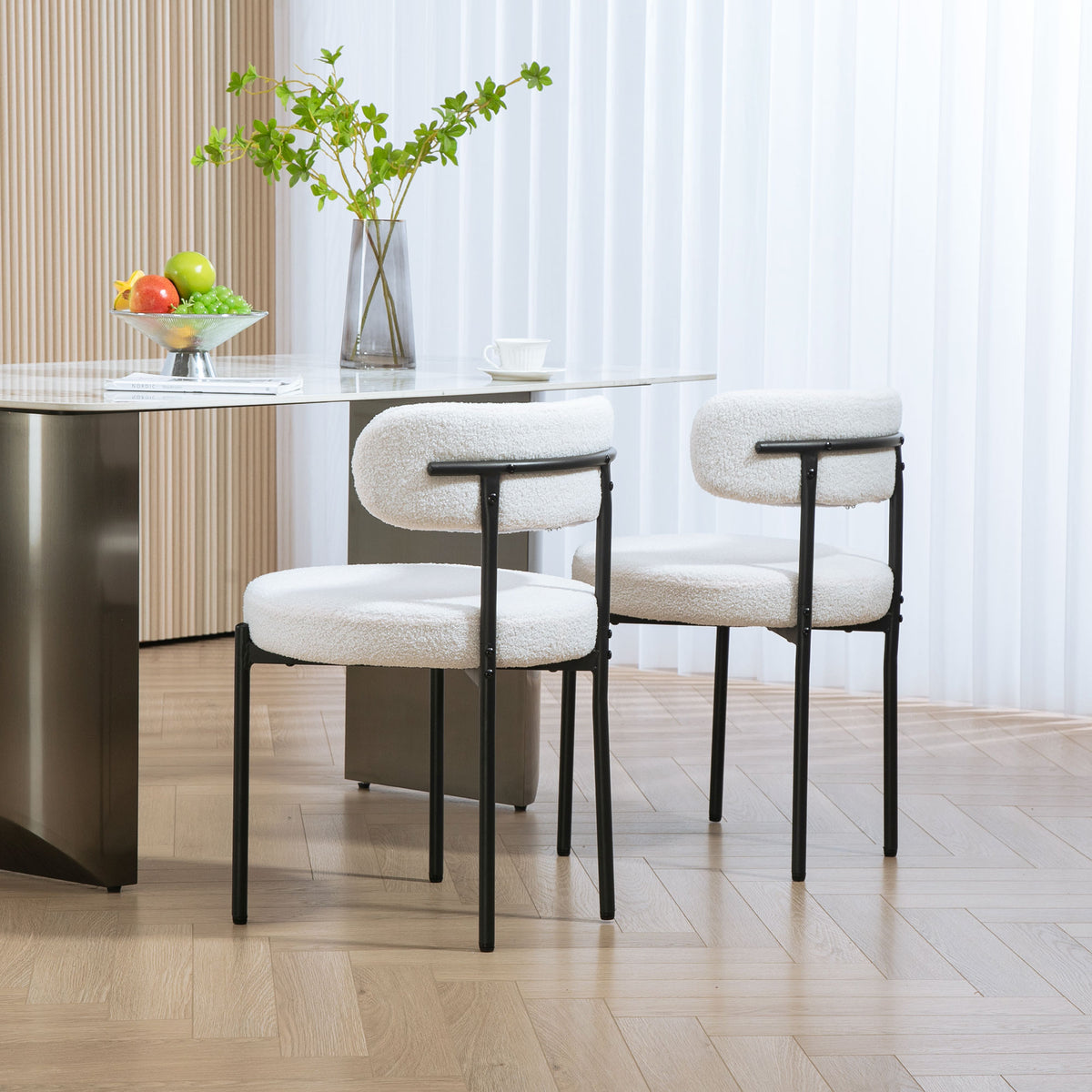 Modern Berber Fleece Dining Chairs Set of 2