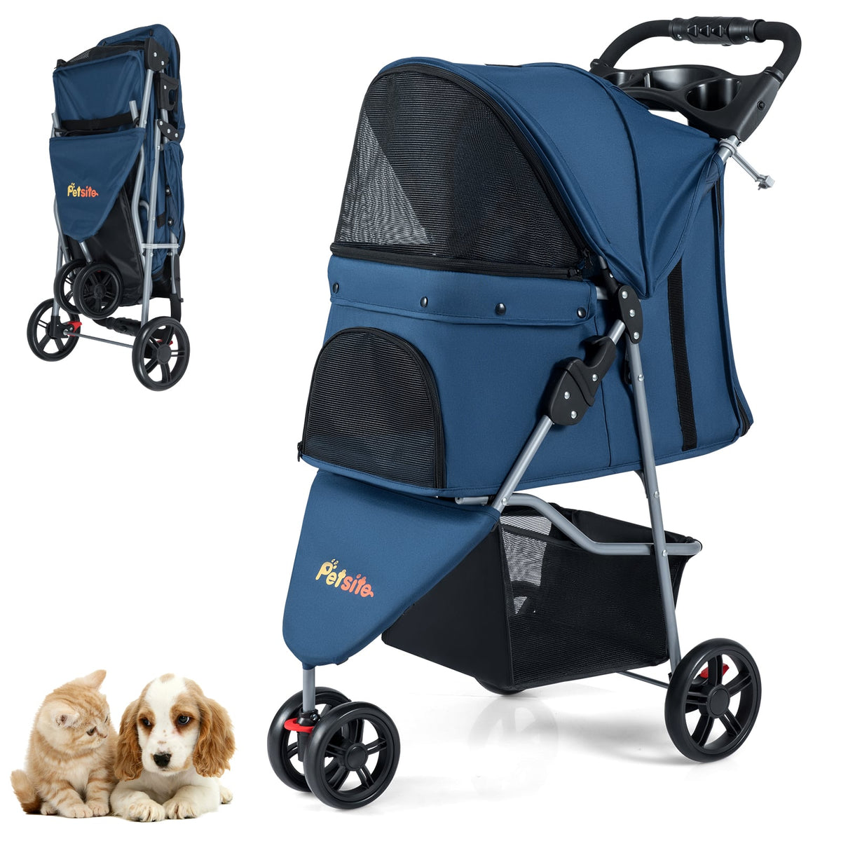 Poussette pour animaux pliable légère avec capote réglable