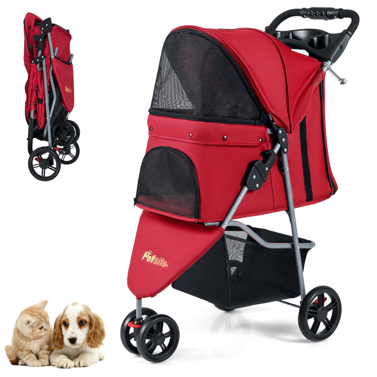 Poussette pour animaux pliable légère avec capote réglable