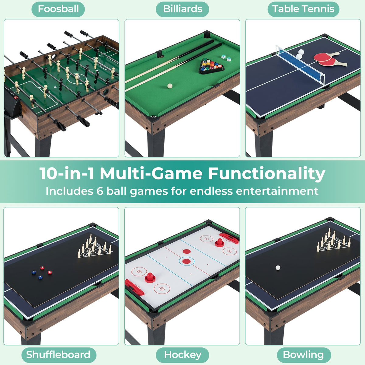 Table multi-jeux 10-en-1 de 127 cm avec baby-foot