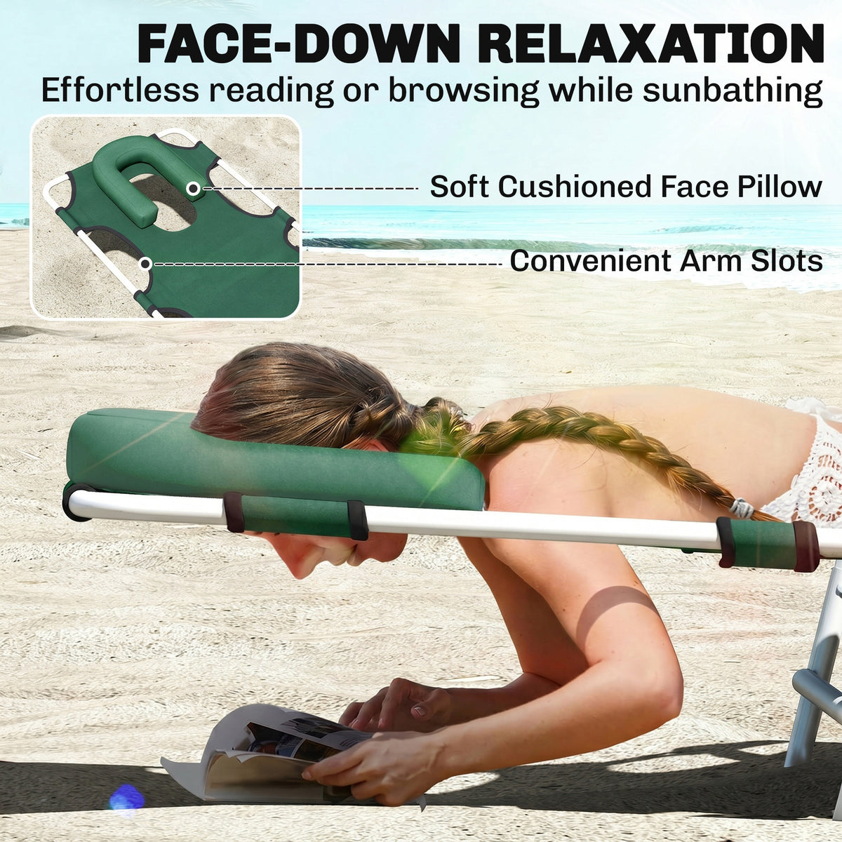 Folding Sun Lounger with Face Hole 5-Position