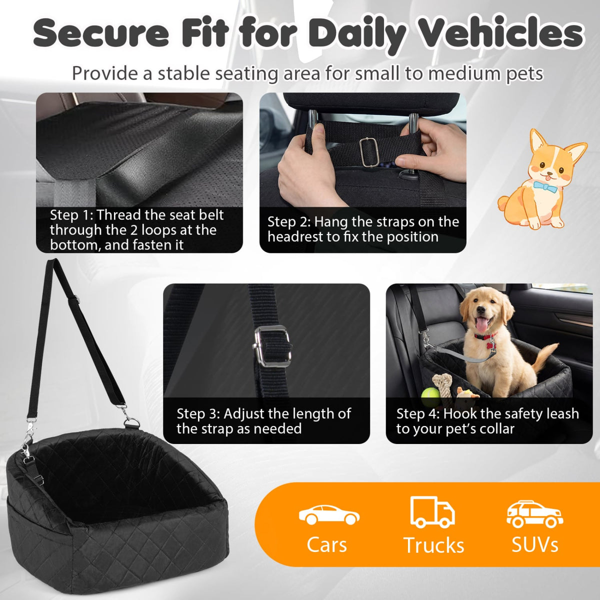 Siège d'auto pour chien moelleux de voyage sécuritaire