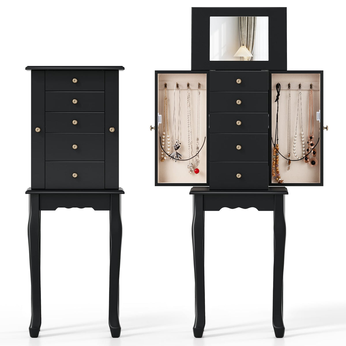 Armoire à bijoux sur pied avec miroir