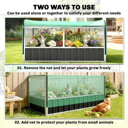 174x90x70cm Steel Raised Garden Bed with Cover Grey