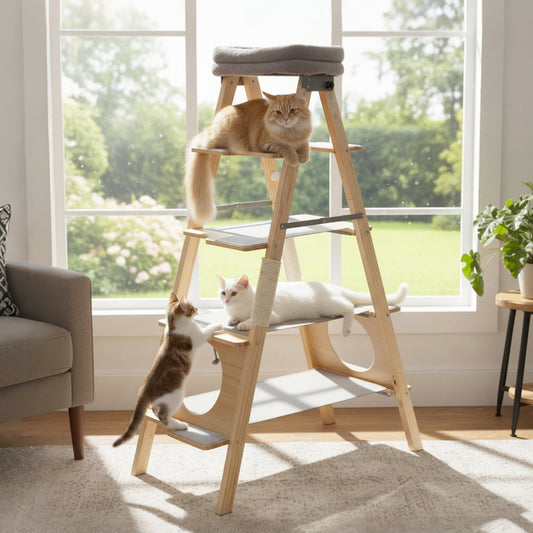 Arbre à chat pliant en bois multi-niveaux
