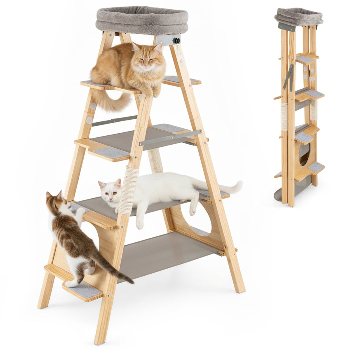 Arbre à chat pliant en bois multi-niveaux