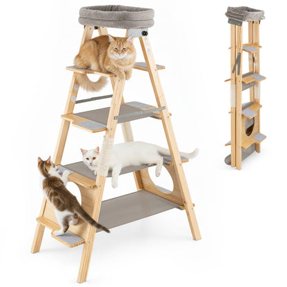 Arbre à chat pliant en bois multi-niveaux