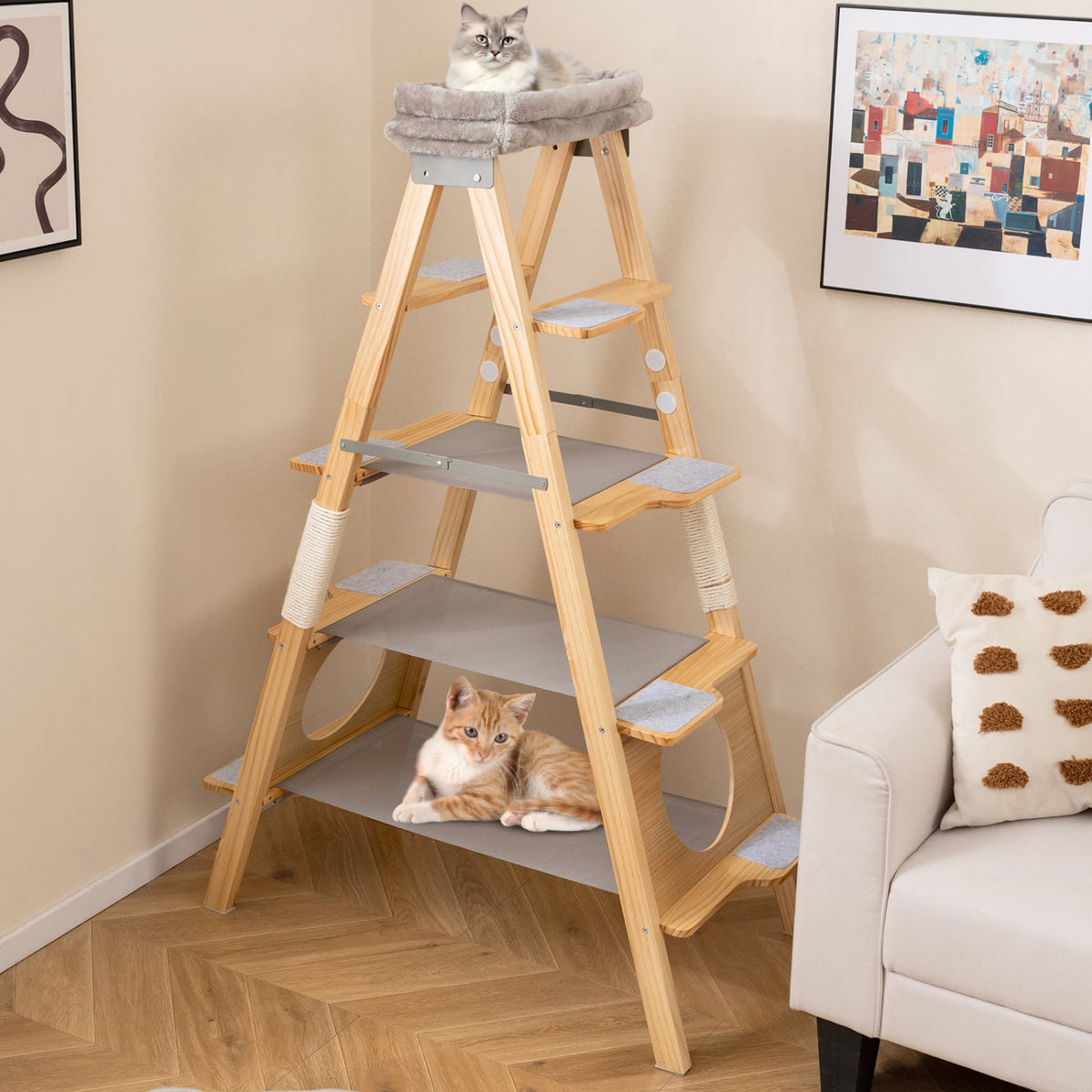 Arbre à chat pliant en bois multi-niveaux
