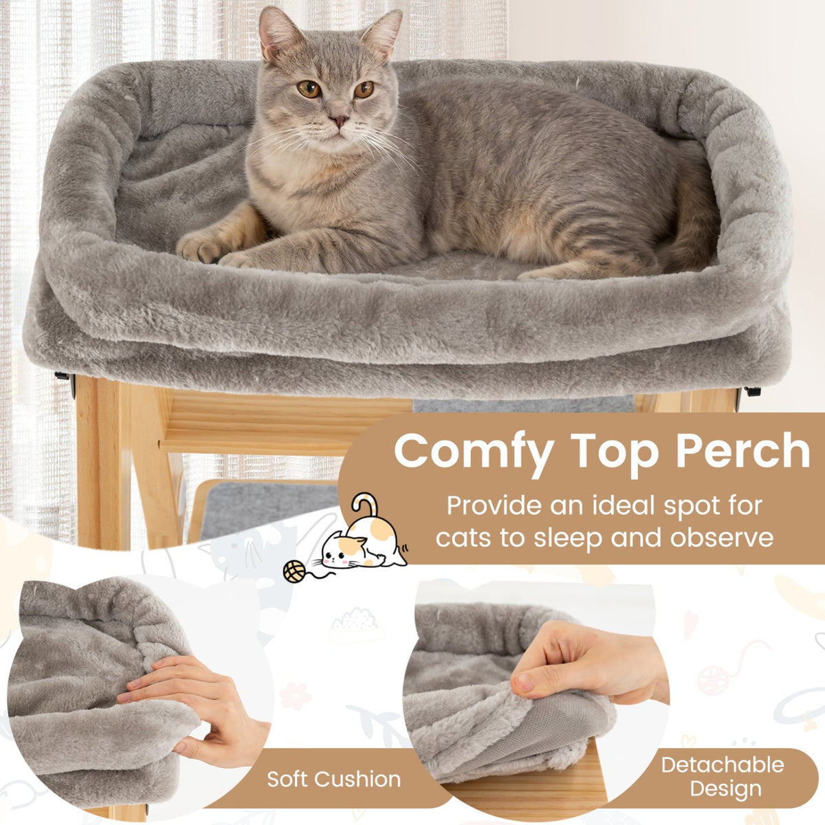 Arbre à chat pliant en bois multi-niveaux