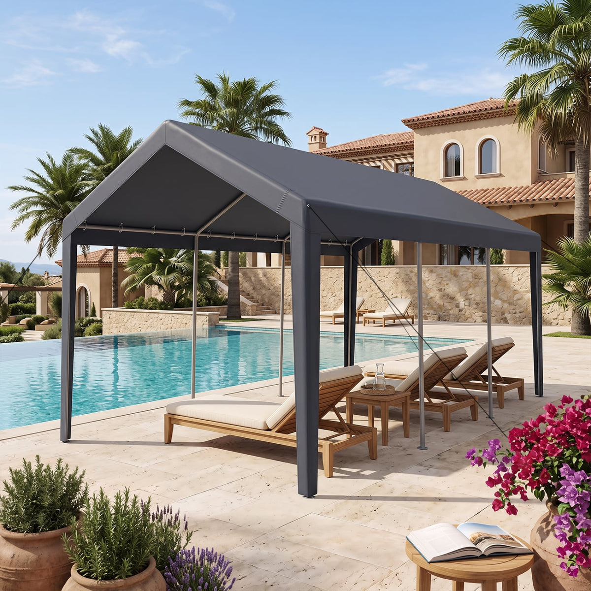 Abri d'auto portable 305 x 610 cm avec 2 portes