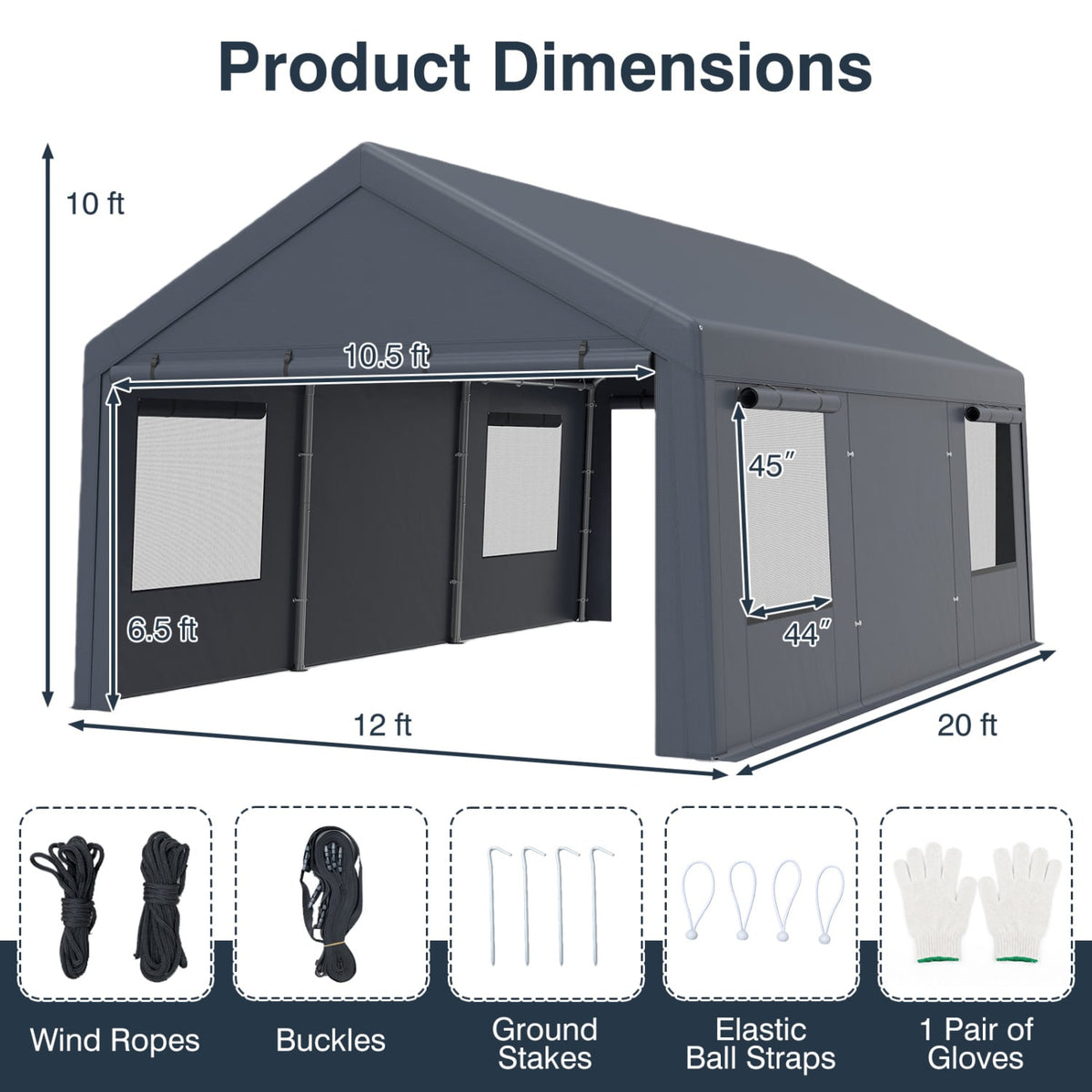 Abri d'auto portable 305 x 610 cm avec 2 portes
