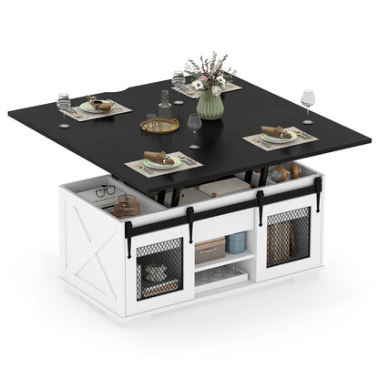 Table à café relevable avec portes de grange