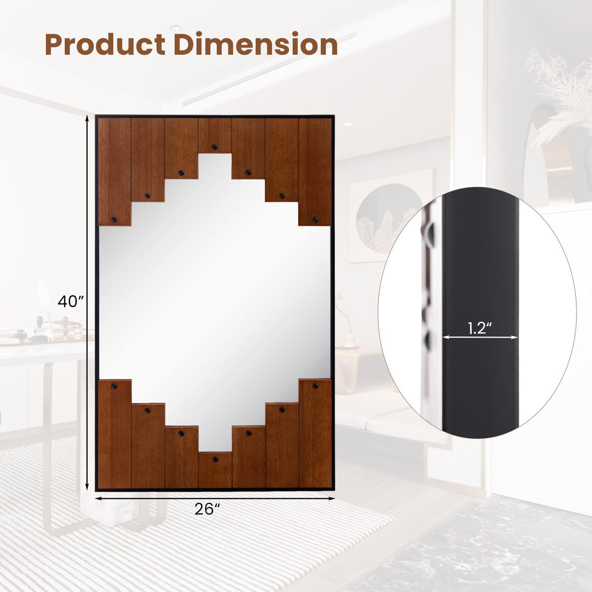 Miroir mural rectangulaire style fermette 95 x 67 cm