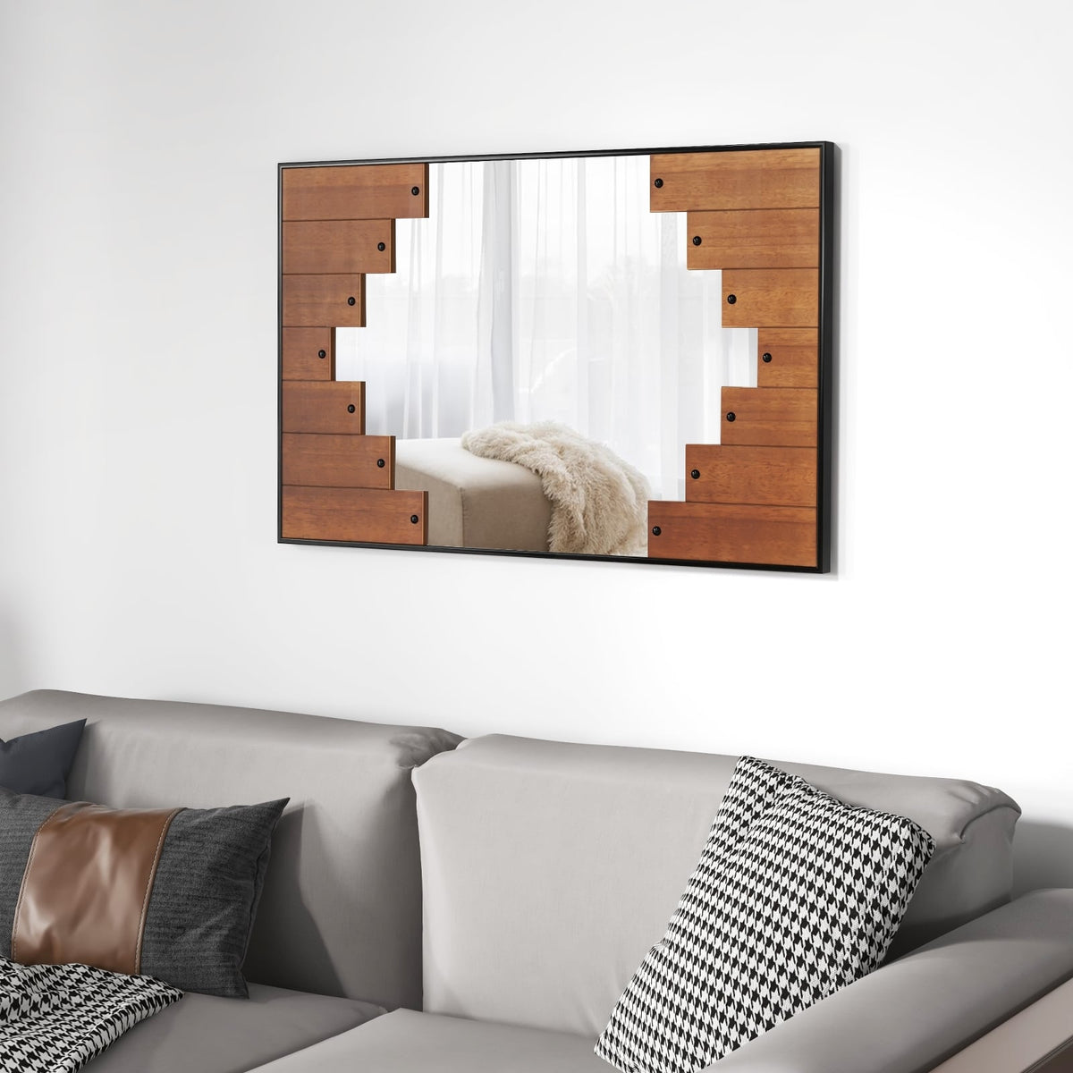 Miroir mural rectangulaire style fermette 95 x 67 cm