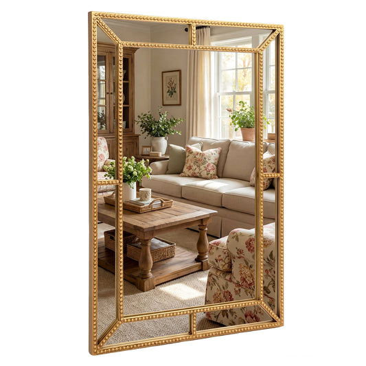 Miroir mural doré avec cadre perlé