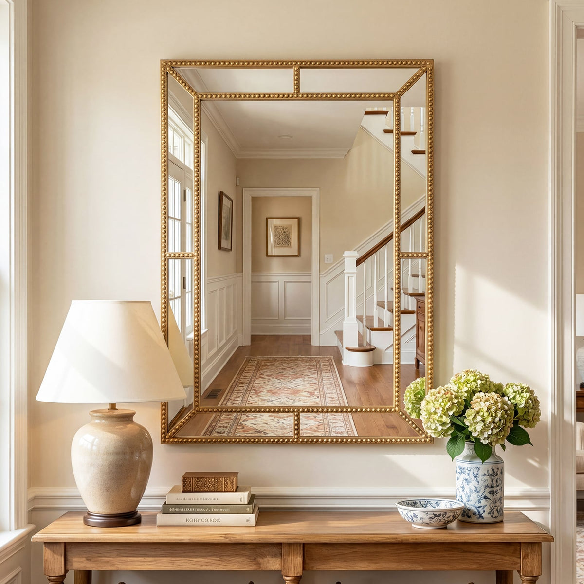 Miroir mural doré avec cadre perlé