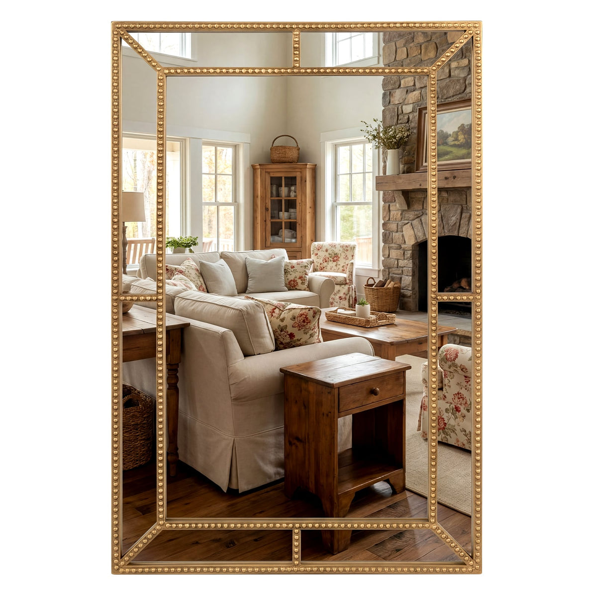 Miroir mural doré avec cadre perlé