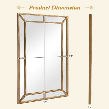 Miroir mural doré avec cadre perlé