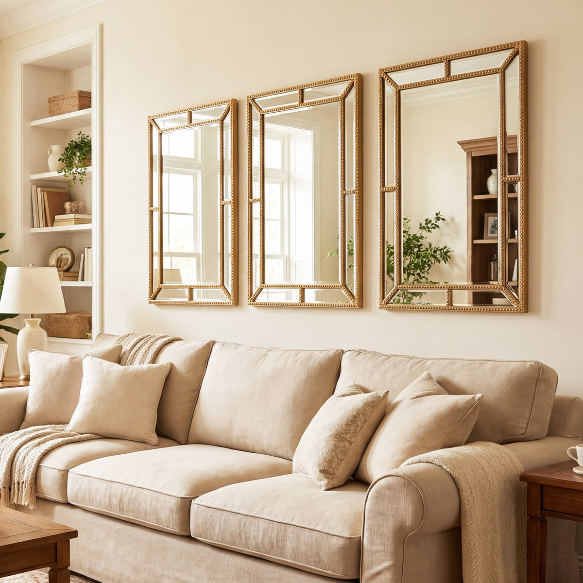 Miroir mural doré avec cadre perlé
