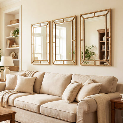 Miroir mural doré avec cadre perlé