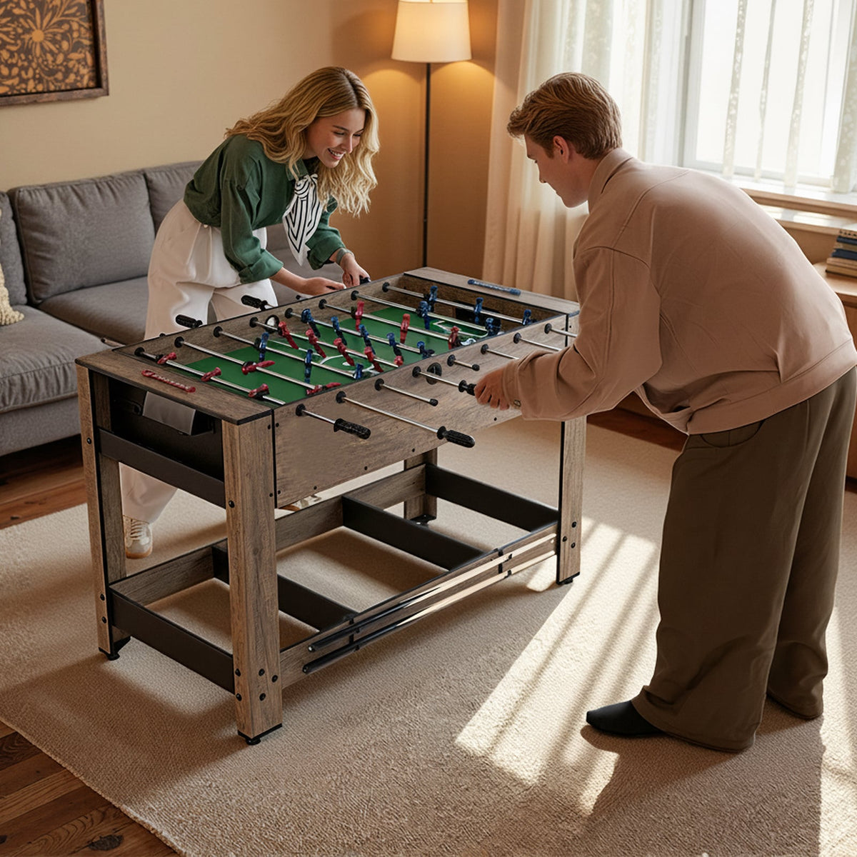 Table pivotante 2-en-1 baby-foot et billard