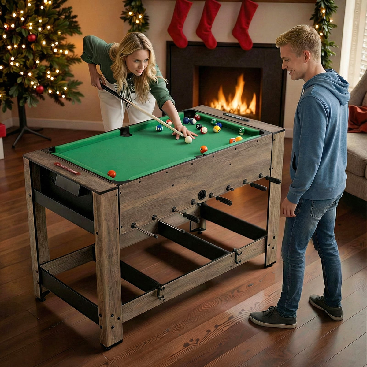 Table pivotante 2-en-1 baby-foot et billard