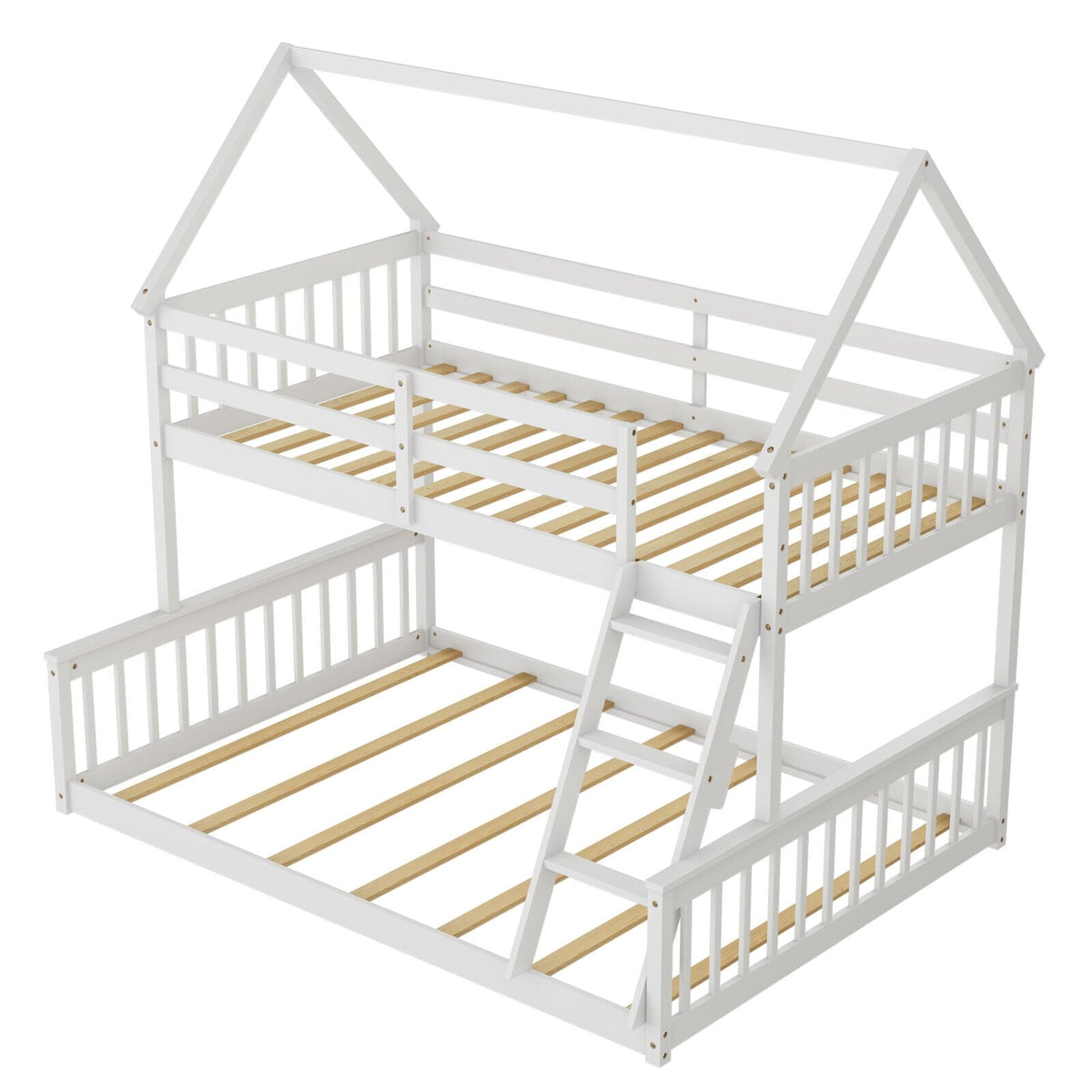 Lit superposé cabane double et simple en bois — Lot de 2