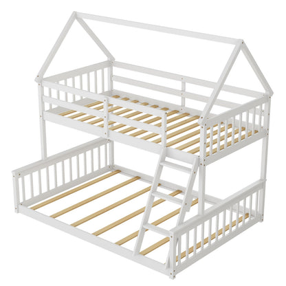 Lit superposé cabane double et simple en bois — Lot de 2