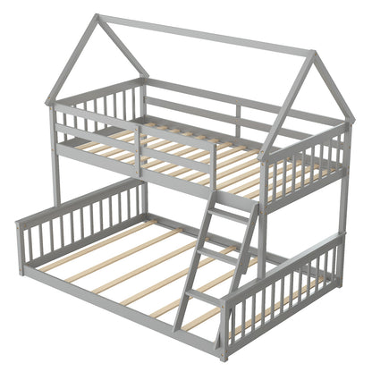 Lit superposé cabane double et simple en bois — Lot de 2