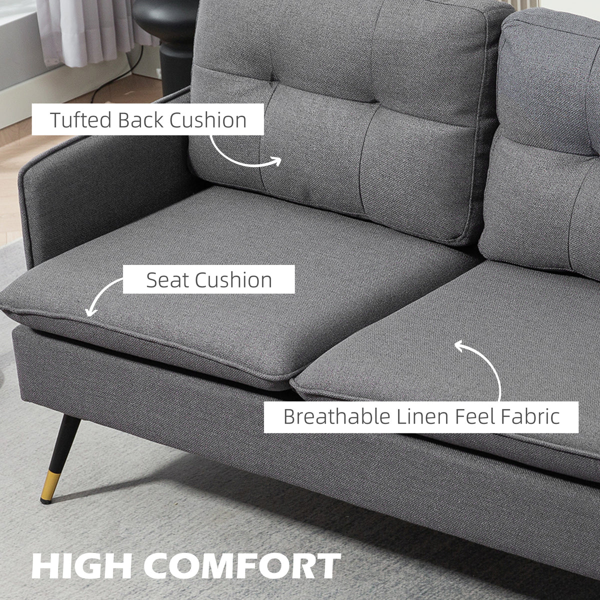Loveseat Sofa Button Tufted Linen S Spring