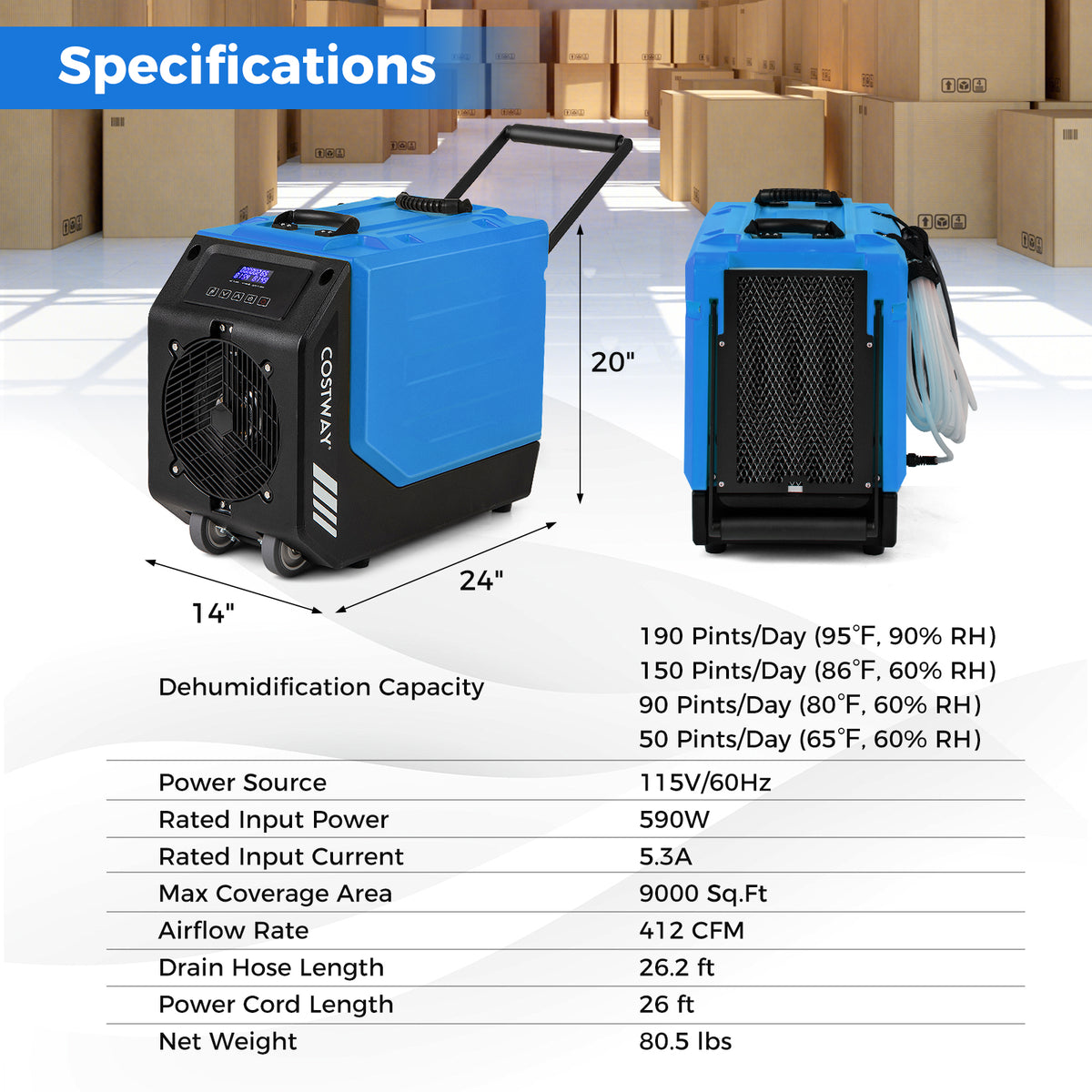 Déshumidificateur commercial robuste avec pompe 90 L