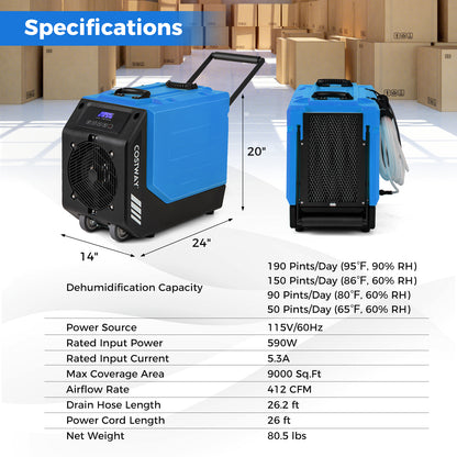 Déshumidificateur commercial robuste avec pompe 90 L