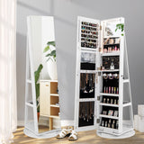 360° Rotating Mirrored Jewelry Armoire with 3-Color LED Lights