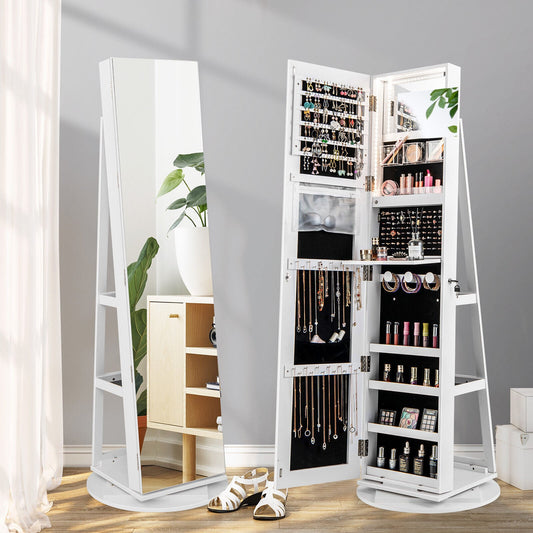 Armoire à bijoux pivotante 360° avec miroir et DEL 3 couleurs