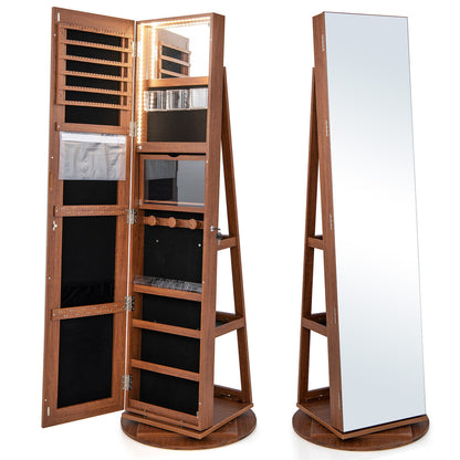 Armoire à bijoux pivotante 360° avec miroir et DEL 3 couleurs