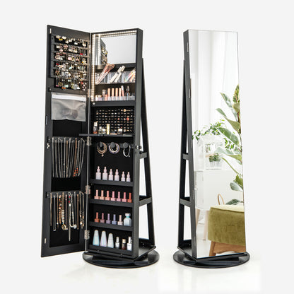 Armoire à bijoux pivotante 360° avec miroir et DEL 3 couleurs