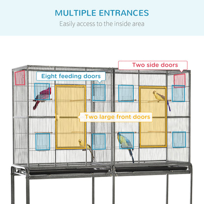 Large Rolling Bird Cage with Perches and Feeder Cups